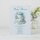 Fleurs de gâteaux bleus Invitation Baby shower (Debout devant)