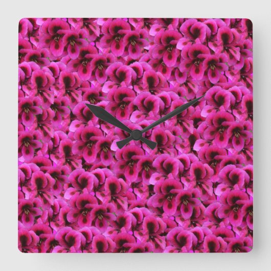 Fleurs de Géranium Magenta, Horloge Murale Carrée (Recto)