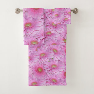 Fleurs De Gerbera Roses, Serviettes De Salle De Ba