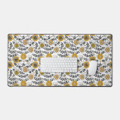 Fleurs de gribouillis et feuilles en jaune et noir (Clavier et souris)