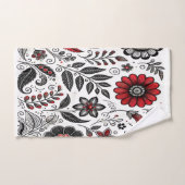 Fleurs de gribouillis et feuilles en rouge et noir (Serviette à main)