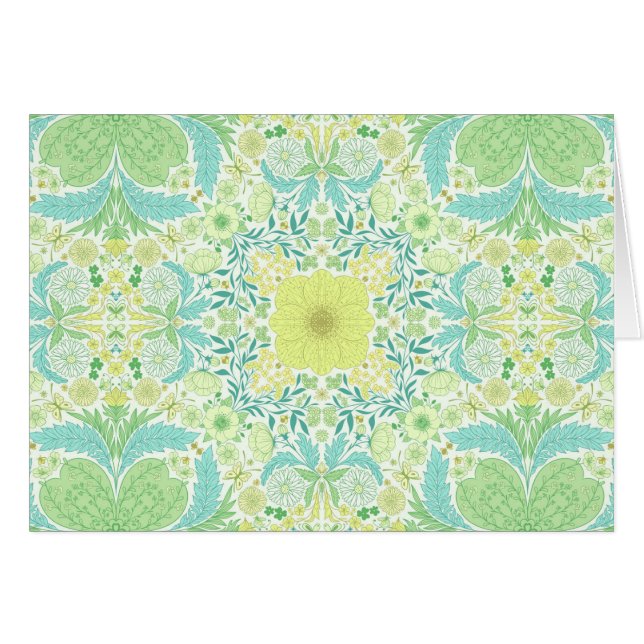 Fleurs de jardin rétro en vert et jaune (Devant horizontal)