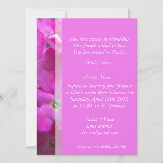 Fleurs de jardin rose invitations de mariage chrét (Devant)