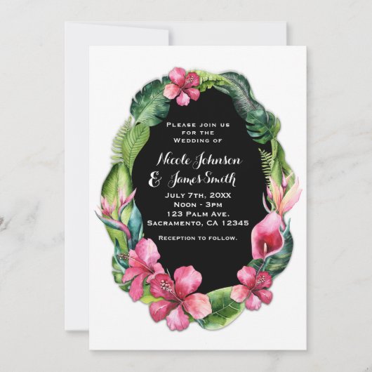Fleurs de jardin tropical et invitations avec feui (Devant)