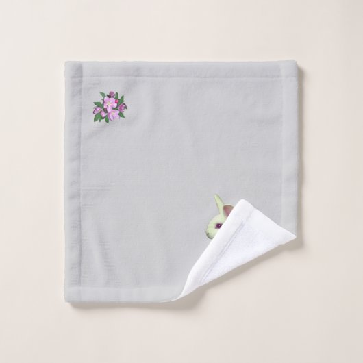 Fleurs de lapin blanc et d'Apple sur gris clair (Gant de toilette)