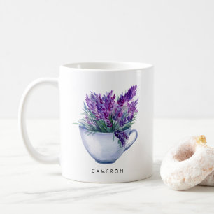 Fleurs de Lavande à l'Aquarelle dans une Tasse à T
