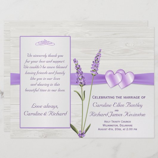 Fleurs de lavande, coeur sur bois Programme de mar (Devant / Derrière)