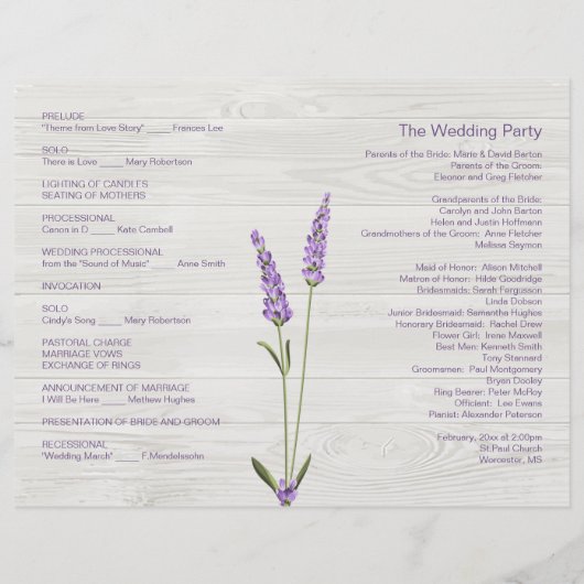 Fleurs de lavande, coeur sur bois Programme de mar (Dos)