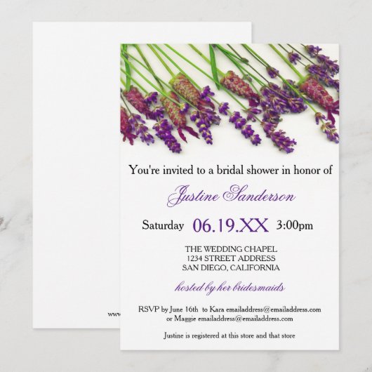 Fleurs de lavande - Invitation de douche nuptiale (Devant / Derrière)