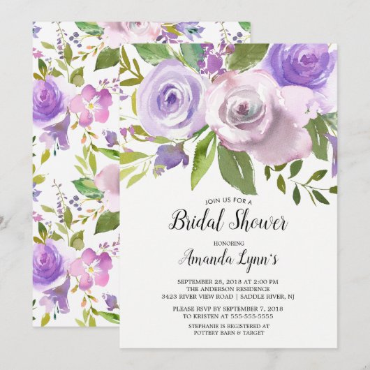 Fleurs de lavande Invitation de douche nuptiale (Devant / Derrière)