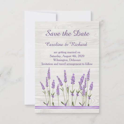 Fleurs de lavande violette sur bois  Save the Date (Devant)