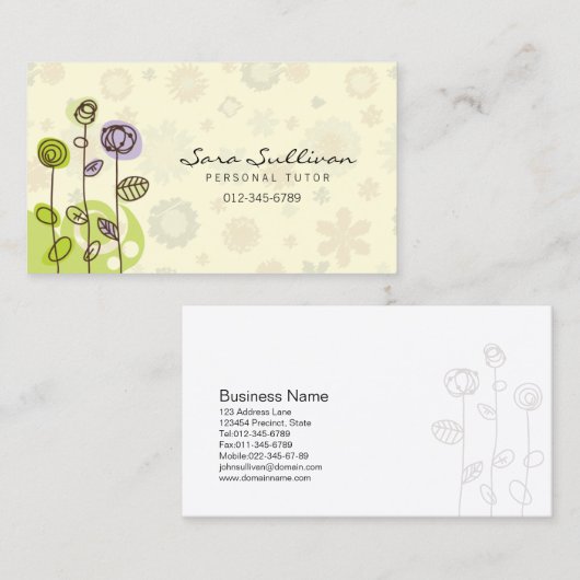 Fleurs de ligne de gribouillis Carte de visite (Devant / Derrière)