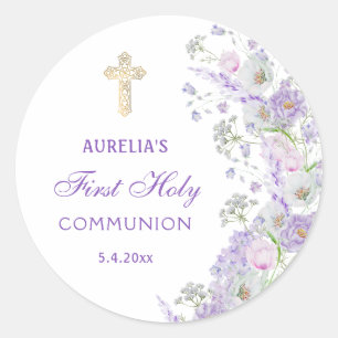 Fleurs de lilas Première communion Autocollant ron