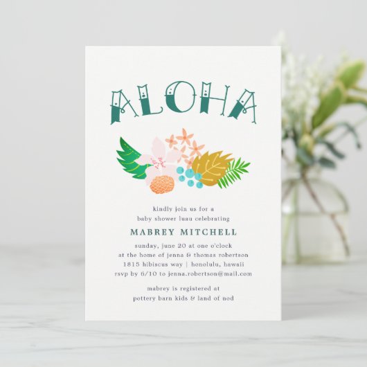 Fleurs de l'île | Invitation Baby shower Luau (Debout devant)