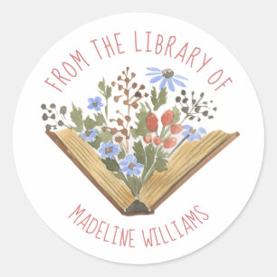 Fleurs De Livre De La Bibliothèque Du Étiquette De