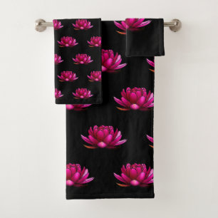 Fleurs de Lotus rose-foncé sur le noir