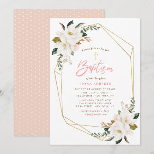fleurs de magnolia Baptême invitation