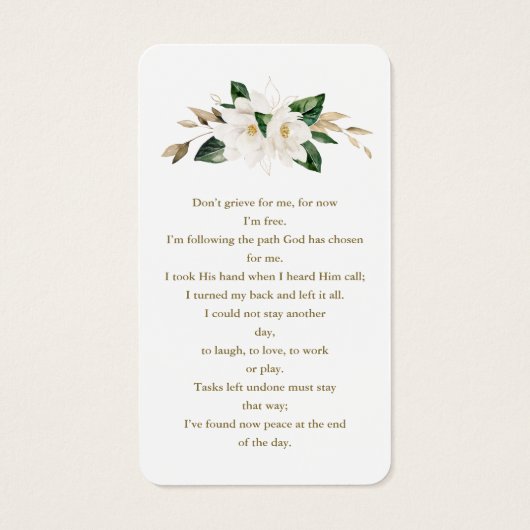 Fleurs de Magnolia Blanches Photo Prière funéraire (Dos)