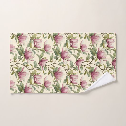 Fleurs de magnolia rose à l'aquarelle élégante  (Serviette à main)