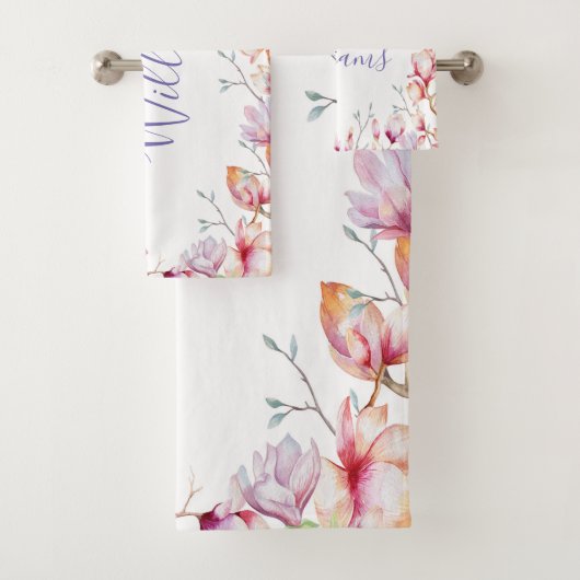 fleurs de magnolia rose blanc nom script (En situation)