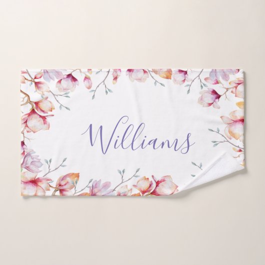 fleurs de magnolia rose blanc nom script (Serviette à main)
