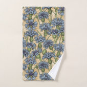 Fleurs de maïs bleues, fleurs sauvages sur le jaun (Serviette à main)
