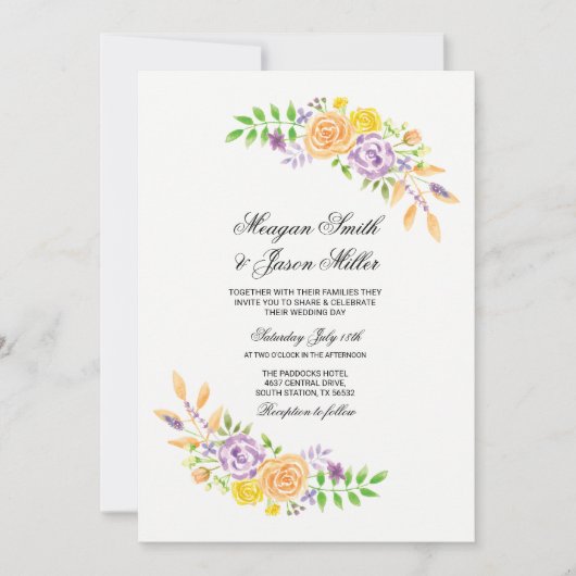 Fleurs de mariage florales Invitations de pêche vi (Devant)