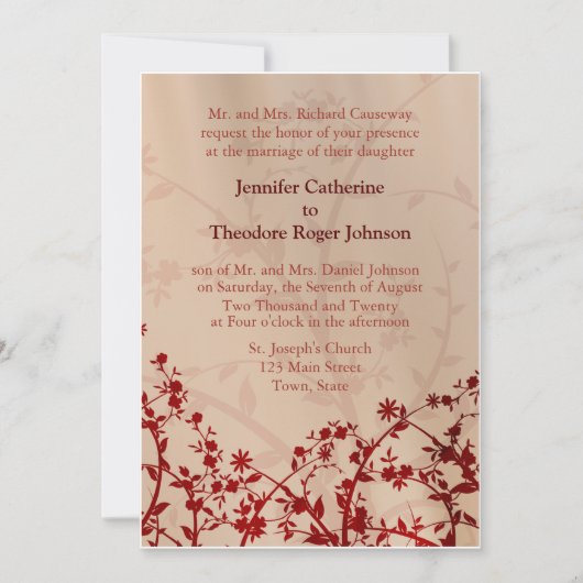 Fleurs de mariage rouge floral Invitations (Devant)