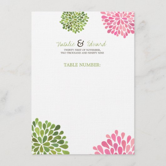 Fleurs de menu de carte et de mariage d'endroit de (Devant)