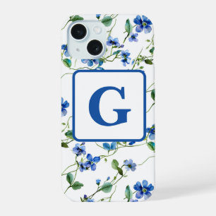 fleurs de myosotis à l'aquarelle Monogramme