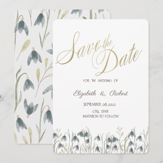 Fleurs de neige à l'aquarelle Save The Date (Devant / Derrière)