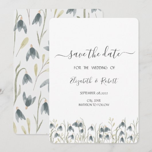 Fleurs de neige à l'aquarelle Save The Date (Devant / Derrière)