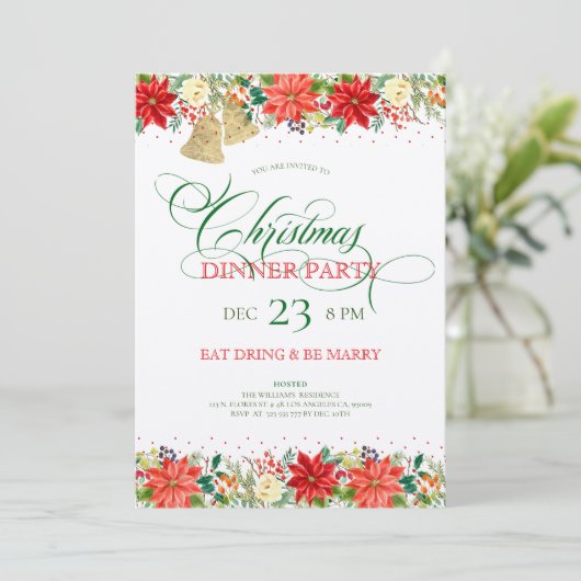 Fleurs de Noël frontière & typographie Invitation (Debout devant)