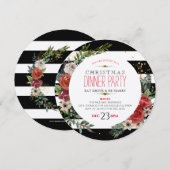 Fleurs de Noël Wreath & Stripes Diner Invitation (Devant / Derrière)