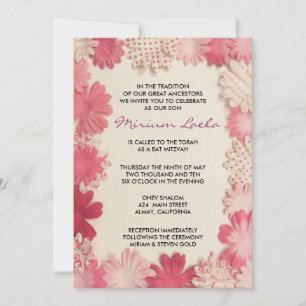 Fleurs de papier Bat mitzvah rose Invitation d'inv