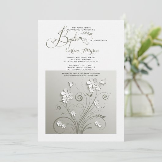 Fleurs de papier Invitation Baptême (Debout devant)