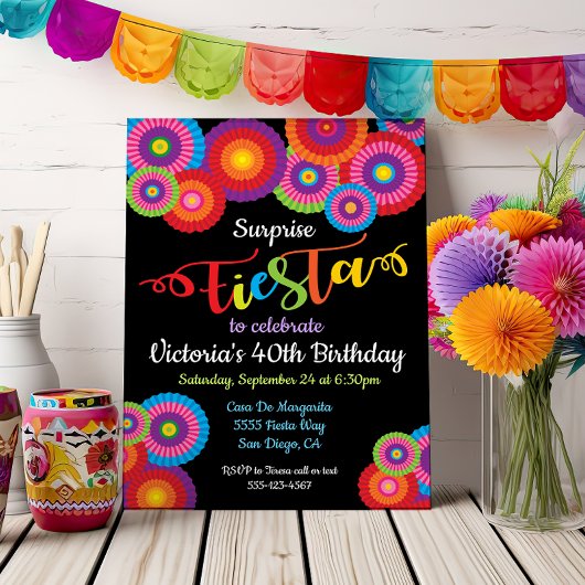 Fleurs de papier Surprise Party Fiesta Invitations