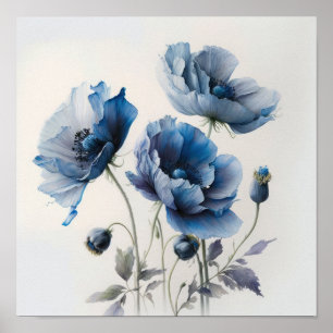 Fleurs de pavot bleu Art Imprimer Poster