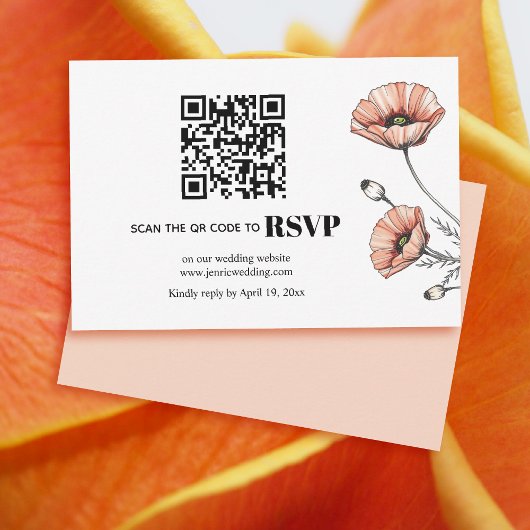 Fleurs de pavot rose QR code mariage floral RSVP