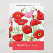 Fleurs de pavot rose rouge Invitation de la fête d (Devant / Derrière)