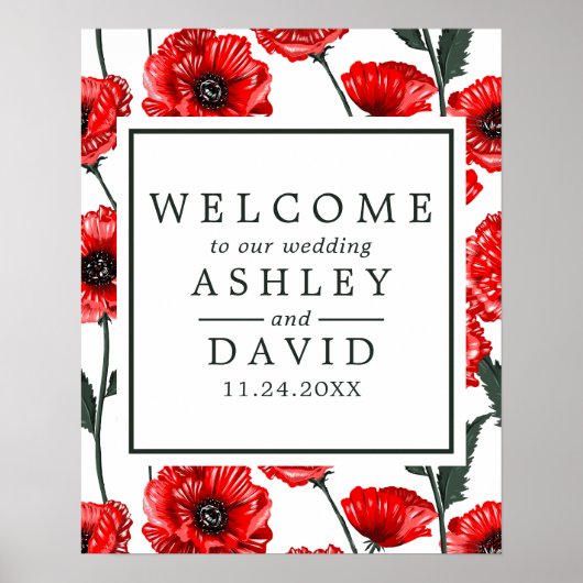 Fleurs de pavot rouge Affiche de bienvenue Mariage (Devant)