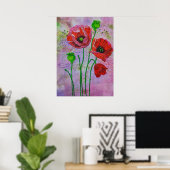 Fleurs de pavot rouge Impression d'art textile | C (Bureau à domicile)