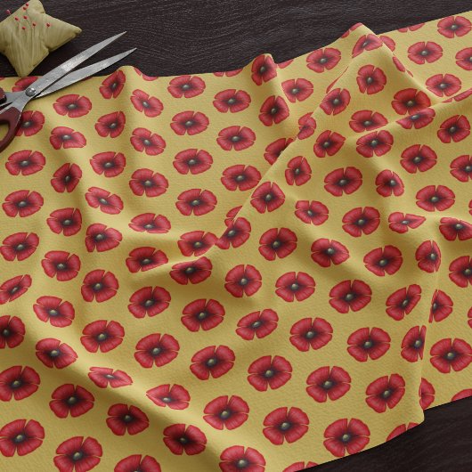 Fleurs de pavot rouge Motif sur tissu jaune