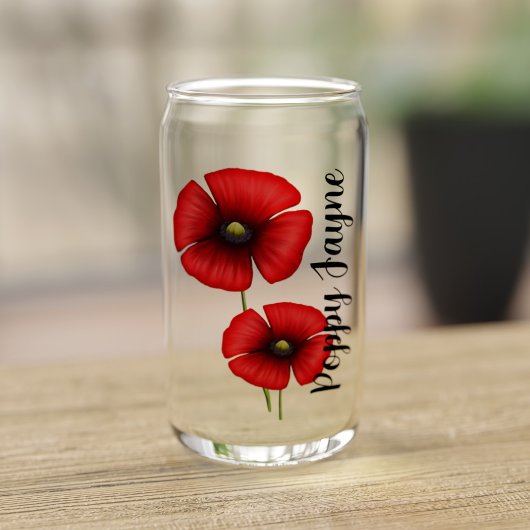 Fleurs de pavot rouge Nom personnalisé peut verre