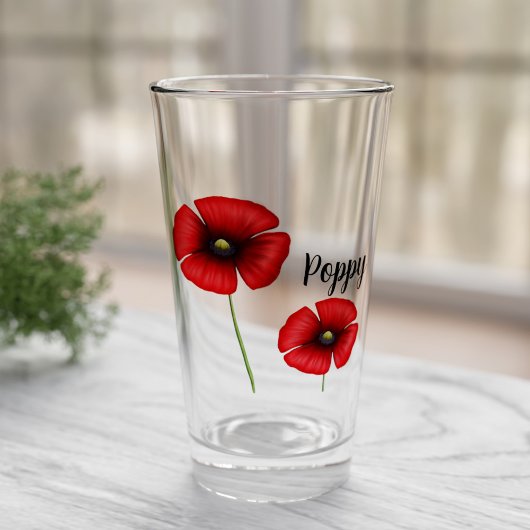 Fleurs de pavot rouge Nom personnalisé Verre