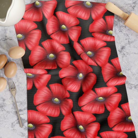 Fleurs de pavot rouge sur serviette de cuisine noi