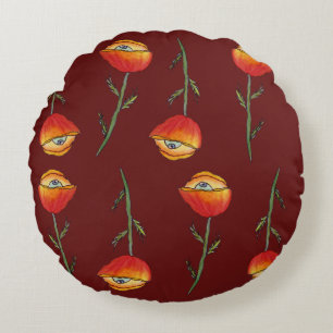 Fleurs de pavot surréalistes Coussin rond