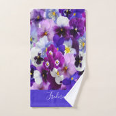 Fleurs de pensée violettes bleues blanches à monog (Serviette à main)
