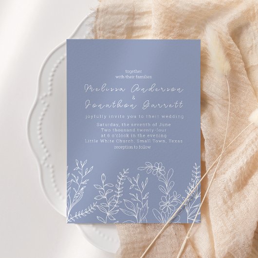 Fleurs de Pervenche Roses Faire-Part de Mariage