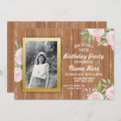 Fleurs de photos de fête d'anniversaire Invitation (Devant / Derrière)